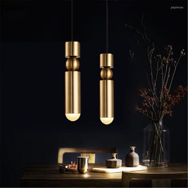 Lampes suspendues Nordic Creative Chambre Chevet LED Lustre Vintage Chrome Laiton Métal Design Étude Allée Cuisine Luminaires