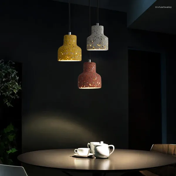 Lampes suspendues Nordic Creative Coloré Terrazzo Lumière Semi Translucide Lampe De Chevet LED Café Restaurant Décor Luminaire Torche