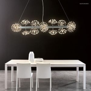 Lampes suspendues ligne de pêche créative nordique lustres à LED Art Simple Design lampe de barre pissenlit spirale Restaurant cristal
