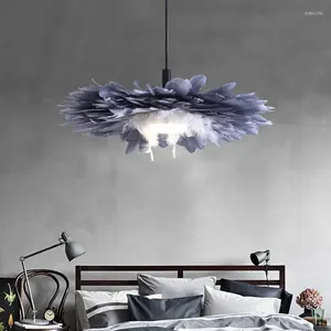 Pendants lampes nordiques créatives gris plumes lumières 3 couleur claire fille bébé bébé enfants suspendus pour la chambre à coucher l'éclairage de mariage