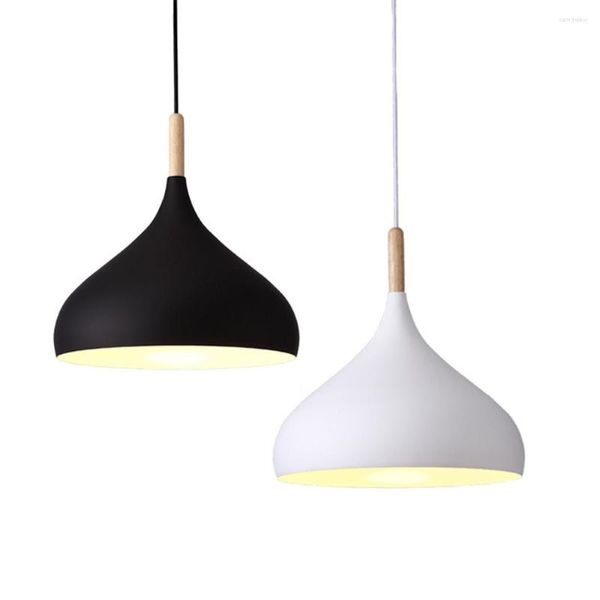 Lampes suspendues nordique créatif lustre à une tête moderne blanc noir lampe E27 plafonnier pour restaurant bar centre commercial