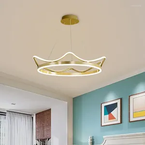 Hanglampen Nordic Crown Shape LED Strip Licht Goud Roze Roestvrij Stalen Ring Kroonluchter Home Decor Voor Baby Kids Slaapkamer