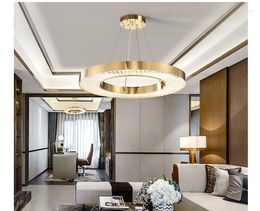 Lámparas colgantes Luces de cristal nórdicas Lámpara LED dorada Diseño Sala de estar Cristal Lustre D60cm Accesorios de techo colgantes