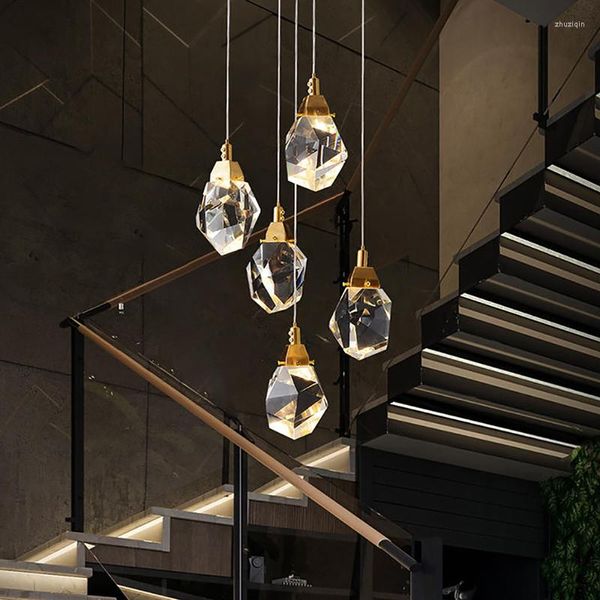 Lámparas colgantes Línea de cristal nórdico Candelabros ajustables para escaleras Sala de estar Dormitorio Cocina Lámpara colgante Deco Lustre Accesorio
