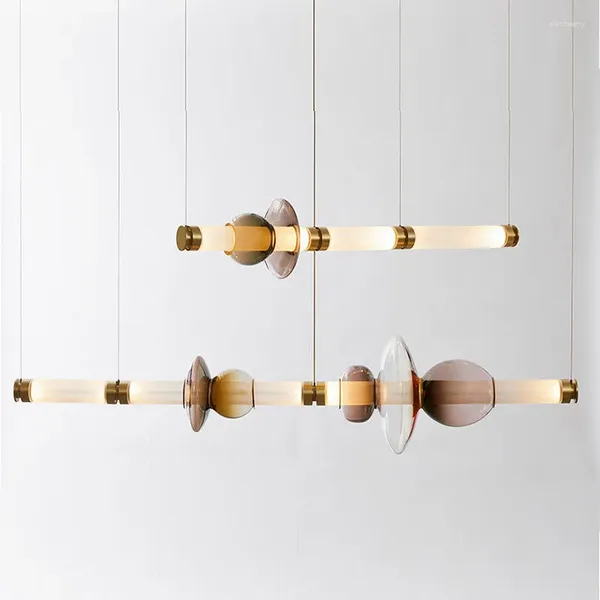 Lampes suspendues design nordique longue lumière en verre pour salon salle à manger LED décoration de la maison suspendue