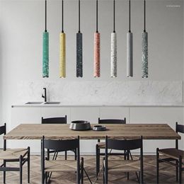 Lampes suspendues Nordic Designer Terrazzo Ciment Pipe LED Lumières Creative Décoration intérieure Salle à manger Chambre Chevet Luminaires suspendus