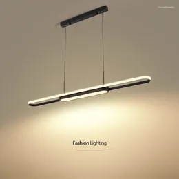 Lampes suspendues Table à manger nordique Simple chambre lumières bureau moderne un mot barre lumière luxe LED bande lustre