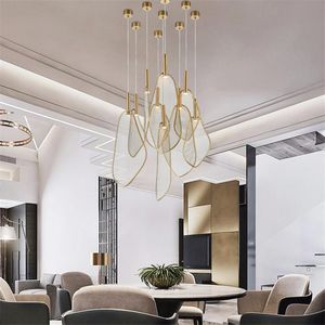 Pendants lampes nordiques ventilateur de forme lumineux pour le salon restaurant El Duplex Staircase Dining LED Art Decoration