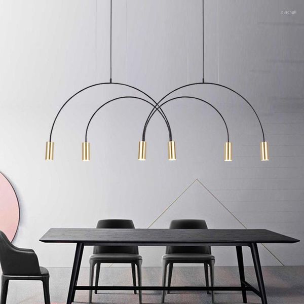 Lampes suspendues lignes géométriques nordiques forme arquée lumière noir or moderne LED lampe suspendue pour salon salle à manger tissu magasin Bar