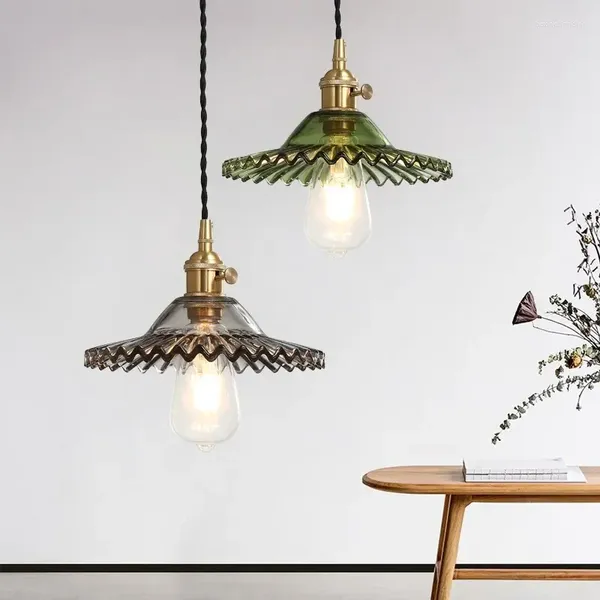 Lampes suspendues Lustre en verre nordique avec interrupteur et base en cuivre tressé pour la décoration du bar à manger du salon