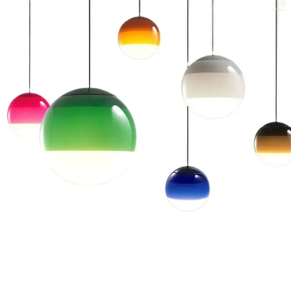 Lampes suspendues Nordic dégradé coloré lumière boule de verre LED lampe suspendue salle à manger chambre restaurant moderne créatif ballon suspension