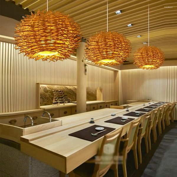 Lámparas colgantes Nordic Hecho a mano Rattan Wicker Wood Bird Nest Lámpara Creativa El Restaurante Café Sala de estar Iluminación de suspensión