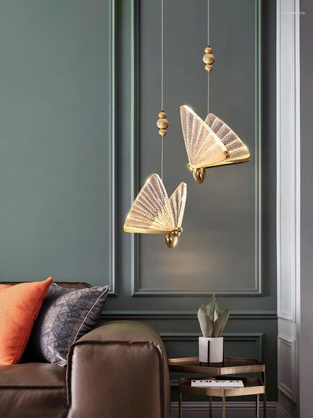 Lámparas colgantes de mariposa de imitación nórdica, luces Led, lámpara colgante de Color decorativa minimalista moderna para comedor y sala de estar