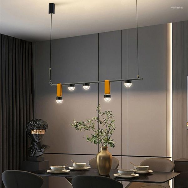 Lampes suspendues nordique fer noir barre lampe moderne en cuir longue bande suspendu lustre de luxe pour salon chambre Restaurant