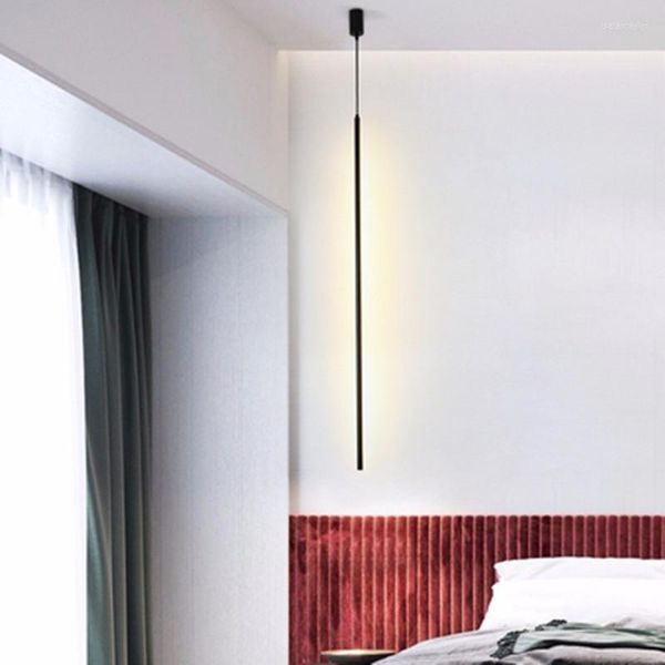 Lampes suspendues nordique italie minimaliste mince créatif salon canapé coin chambre chevet Net rouge ligne cylindrique éclairage