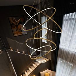 Pendelleuchten Nordic LED Kronleuchter Kreis Goldene Villa Hängende Beleuchtung Luxus Treppenlampe Ausstellungshalle Dekorative Wohnkultur