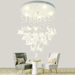 Lampes suspendues Nordic Led Crystal Butterfly Lustre Blanc / Rose Restaurant Mariage Chambre Hall Décoratif Art Lampe Suspendue Avize