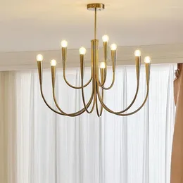 Lampes suspendues Nordic Led Lustre en or pour salon lumière de luxe américain rétro chambre art design bougie créative lampe de restaurant
