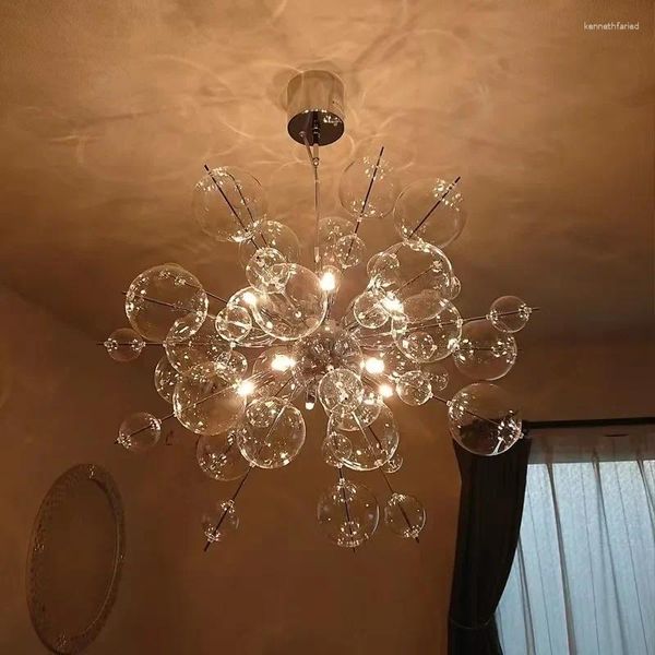 Lámparas colgantes Nordic Led Decoración del hogar Araña Moderna Erizo de mar Diente de león Lámpara de techo Pantalla de cristal Comedor Dormitorio Luz