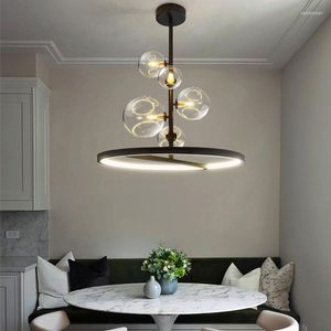 Lámparas colgantes Nordic LED Kitchen Island Lights Black Art Iron Comedor 5 cabezas Clear Bubble Suspensión colgante