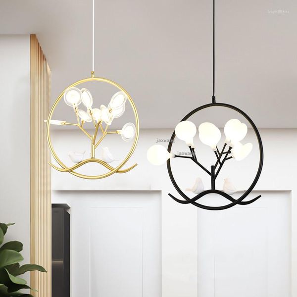 Lampes suspendues lampe à LED nordique oiseau noir/or lucioles luminaires verre salon intérieur décor à la maison éclairage