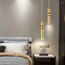 Hanglampen Nordic LED-lamp Koperen verlichting voor slaapkamer Nachtkastje Binnenverlichting Moderne trapgang Enkele kop ophangen