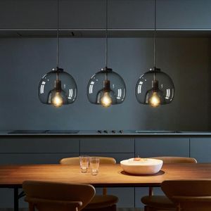 Pendant Lamps Nordic LED Lamp E27 Black Chandelier For Living Room Dining Kitchen Bedroom Modern Gray Glass Ceiling Hanging Light