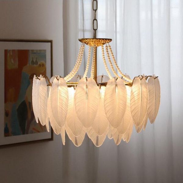 Lámparas colgantes Nordic Led Light Luxury Glass DECOR Living Room Chandeli Creative Feather Shade Lamp Dormitorio Restaurante Bar Decorativo