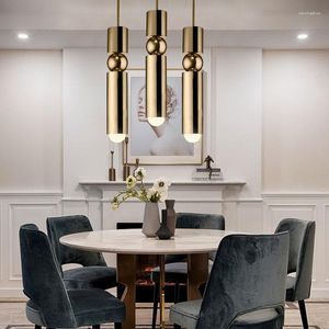 Lampes suspendues nordique lumière LED moderne lampe cylindre tuyau doré pour Foyer chambre décoration de la maison