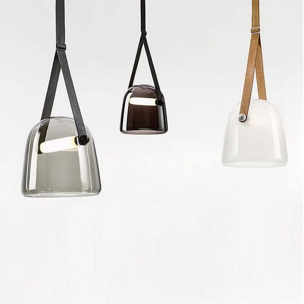 Lámparas colgantes Nordic Led Smoke Grey White Glass Lámpara colgante Post-modern Belt Design Home Decor LightPendant