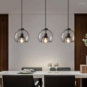 Lámparas colgantes Lámpara de techo de cristal gris humo de luz nórdica Iluminación LED para sala de estar Cocina Restaurante Estudio Decorativo