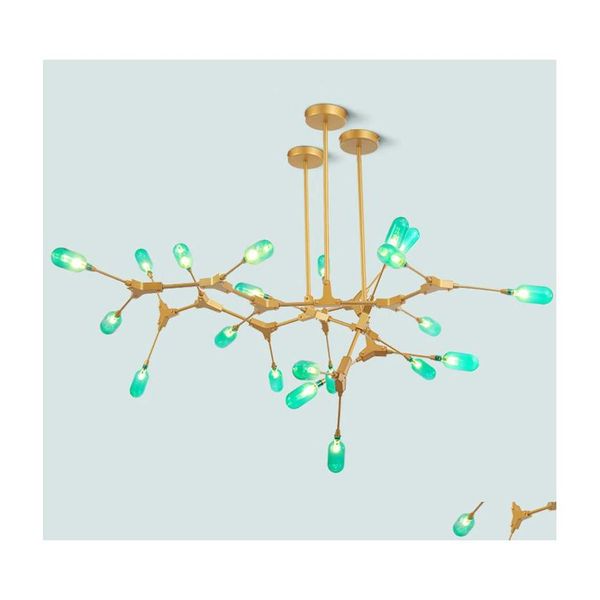 Lampes Suspendues Nordique Salon Salle À Manger Verre Vert Molece Led Lustre Lumières Branche Moderne Fer Art Simple Drop Delivery Lighting Dhri8