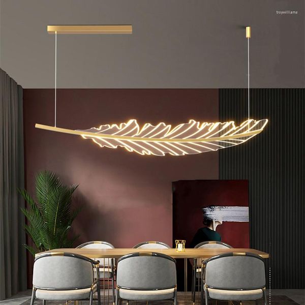 Lampes suspendues salon nordique Table à manger café îlot de cuisine suspension lumière LED dorée lustre moderne en forme de feuille