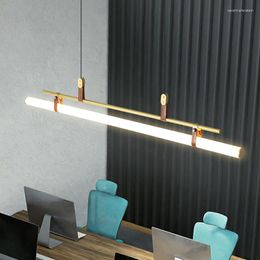 Hanglampen Noordelijke loft eettafel LED LAMP Modern Long Tube Leather Design Kitchen Studio Office Store Decor Hanging Lights