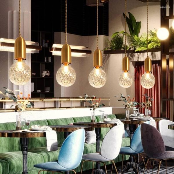 Lampes suspendues Nordic Loft Single-Tête Restaurant Bar Cristal Verre Lampe Personnalité Fenêtre Cuivre Couleur Simple Chevet Petit Lustre