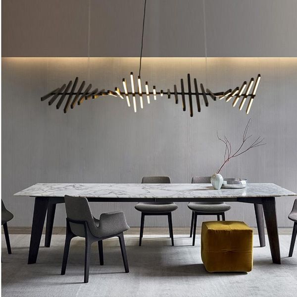 Lampes suspendues Nordic Long Bar Art Fish Bone Changelier Creative Rotation Tête Noir / Blanc Restaurant Palor Galerie Déco Suspension LightPenda