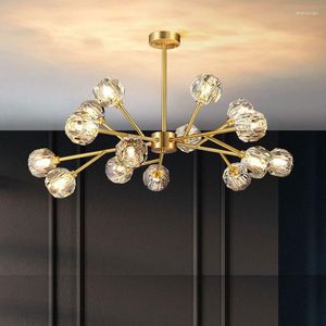 Lampes suspendues Nordic Luxury All Copper Crystal Light Chandelier Postmodern Atmosphere Villa Branch Lamp Simple Molecular Living Room