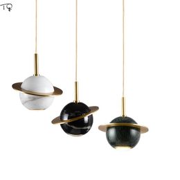 Hanglampen Nordic Luxe Messing Marmeren Lichten Planet Designer Minimalistische Moderne Restaurant Eetkamer Slaapkamer Bedlampje