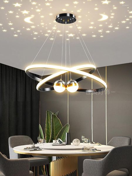 Lámparas colgantes de lujo nórdico para comedor, sala de estar, dormitorio, iluminación de tienda, candelabro de techo de proyección de cielo estrellado moderno Simple