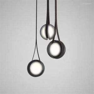 Lampes suspendues Nordic Luxury Glass Light Creative Dining Living Bedroom Ceinture en cuir Yo-yo Lampe suspendue Décor de chevet Éclairage Luminair