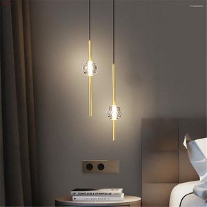 Hanglampen Scandinavische luxe gouden buis Kristallen bol Led-verlichting Villa El Slaapkamer Nachtkastje Ophangarmatuur Design Loft Deor Glans