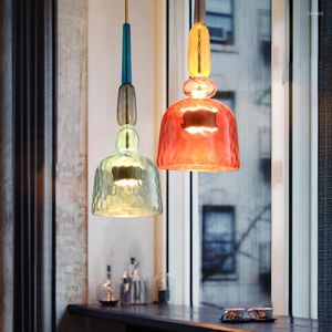 Lampes suspendues Lampe LED de luxe nordique Lampe à LED en verre teinté Lumières de bonbons Salle à manger Café Bar Cuisine Luminaires Décor intérieur Éclairage