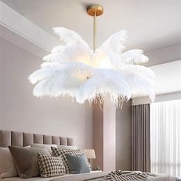 Lampes suspendues Nordic Luxe LED Lumières Décor moderne Blanc Plume d'autruche Lampe Chambre Salon Atmosphère