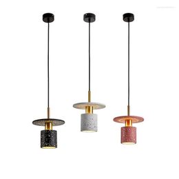 Lampes suspendues Nordic Macaron Noir Blanc Rose Couleur Marbre Pierre Cylindrique Avec E27 LED Cordon Lumière Pour Chambre Salon