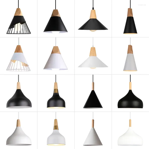 Lampes suspendues Macaron nordique LED E27 lampe en bois Vintage industriel moderne suspension éclairage salon cuisine décor à la maison luminaire