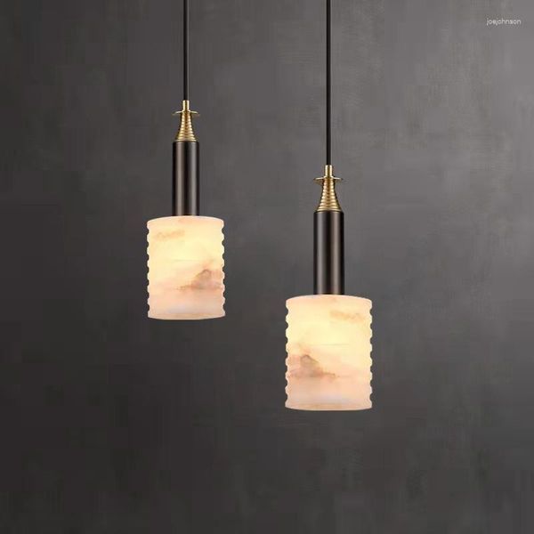 Lámparas colgantes Nordic Marble Lustre Lights All Copper Single Head Restaurant Lámpara colgante Modern Creative Luxury Lighting