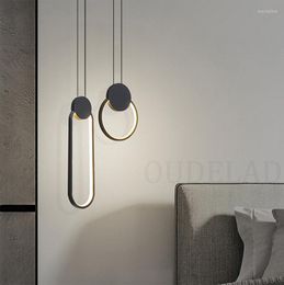 Lampes suspendues nordique minimaliste noir anneau lampe avec Long fil Dimmable LED haut plafond suspension pour décor de chevet
