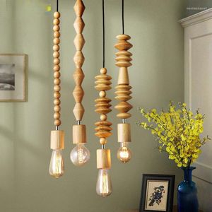 Lampes suspendues lustres de plafond minimalistes nordiques lumières Led en bois massif modernes pour la décoration d'art de personnalité créative de chambre