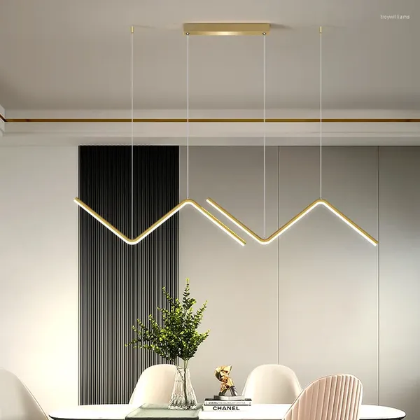 Lampes suspendues Nordic Minimaliste Creative Lustre Table à manger Salon Irrégulier Longue ligne Aluminium Personnalisé Éclairage unique