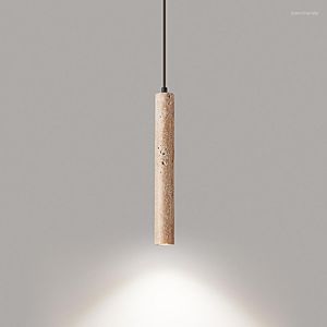 Hanglampen Nordic Minimalistisch Design Restaurant Ertic Led Decoratieve Kroonluchter Geel Travertijn Cilindrische Thuis Nachtkastje Hanglamp